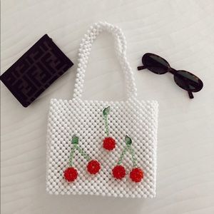 beaded cherry white bag